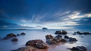 piedras, arena, mar, rayos, cielo