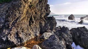 stones, surf, sea, shore - wallpapers, picture