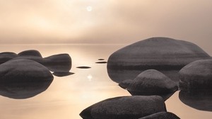 stones, body of water, gray