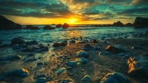 stones, sunset, the sun, colors