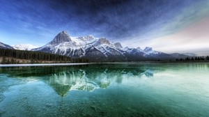 canadá, lago, transparente, agua, fondo, montañas, frescura, frescura, limpieza