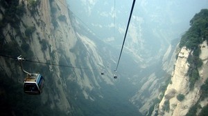cableway, cables, cabins, gorge, height