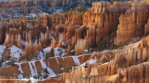canyons, snow, trees, winter, yellow, white