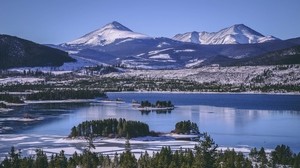 キーストーン、アメリカ、湖、山、冬