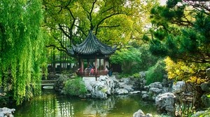 china, shanghai, pond, park, trees