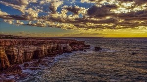 cliff, sea, coast, stones, sky, hdr