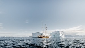 barco, témpanos de hielo, iceberg, mar, ondas