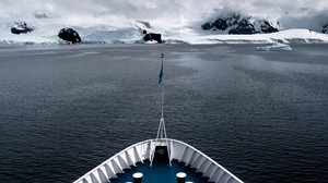 ship, glacier, mountain, snow, fog - wallpapers, picture