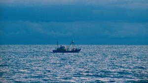 ship, sea, horizon, clouds