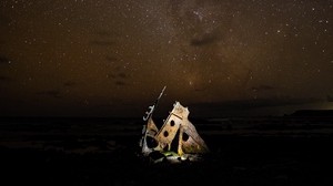 ship, wreckage, starry sky, milky way, night, stars - wallpapers, picture