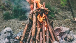 bonfire, fire, camping, stones - wallpapers, picture