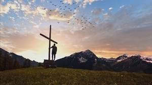 十字架，家伙，山，远足，游客 - wallpapers, picture