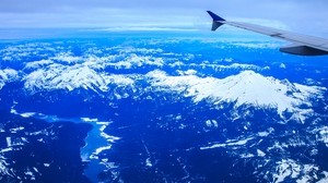 airplane wing, mountains, peaks, washington, usa
