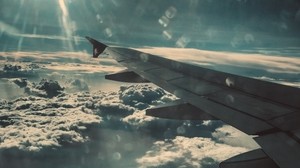 airplane wing, clouds, glare - wallpapers, picture