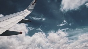 airplane wing, flight, sky, top view - wallpapers, picture