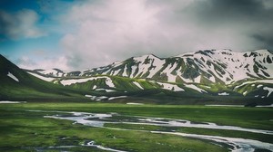 landmannalagar, iceland, mountains, grass