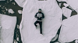 浮冰，男人，雪，冬天，旅行