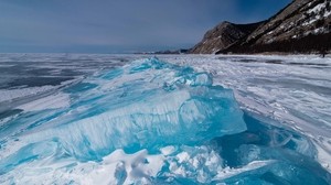 ice, lake, stones, snow