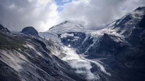 glacier, mountain, fog, clouds - wallpapers, picture
