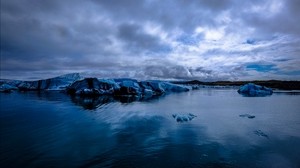 氷河、海、雪、氷、夜