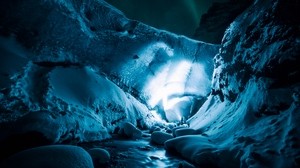 ice cave, night, ice