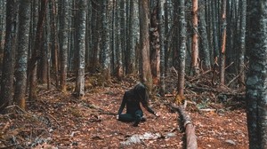 forest, girl, loneliness, trees, autumn