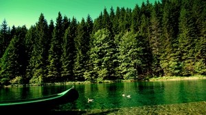 forest, river, boat, nature - wallpapers, picture