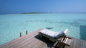 sunbed, mattress, pier, water, transparent