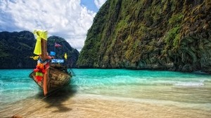 boat, coast, colors, paints, bright, pier, tropics, wreaths