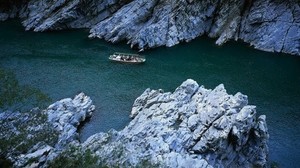 boat, stones, river - wallpapers, picture