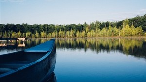barca, canoa, lago, alberi