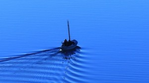 boat, sea, blue, lonely