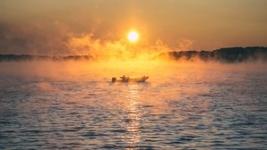 boat, sea, fog - wallpapers, picture
