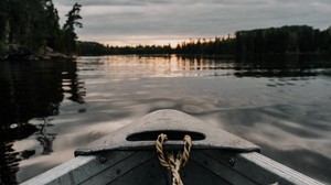 boat, river, sunset, water, shore - wallpapers, picture