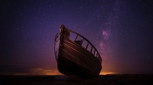 boat, starry sky, night