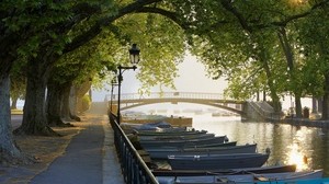 boats, pier, row, canal, bridge, france, promenade - wallpapers, picture