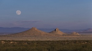 moon, sky, desert, mountains, sand, vegetation, tops - wallpapers, picture