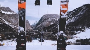 skiing, cable car, mountains, winter