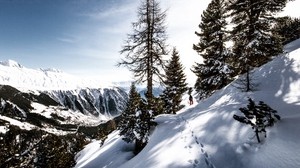 skier, mountains, snow, tracks - wallpapers, picture