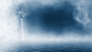 lighthouse, sea, fog, clouds - wallpapers, picture