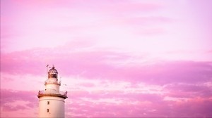 lighthouse, clouds, sky, pink