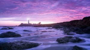 lighthouse, the ocean, night, pescadero, usa - wallpapers, picture