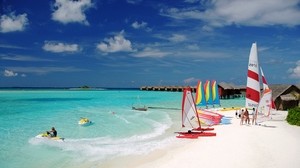 maldiverna, tropikerna, stranden, yachter