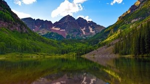 あずき色の鐘、コロラド、アメリカ、山、湖