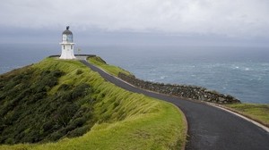 lighthouse, white, road, trail, elevation - wallpapers, picture