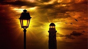 lighthouse, lantern, the sky, bad weather, night