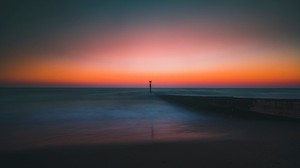 lighthouse, pier, sea, horizon