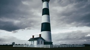 lighthouse, structure, sky, fence
