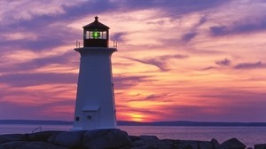 lighthouse, sunset, shore, evening, sea