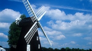 mill, field, summer, clouds